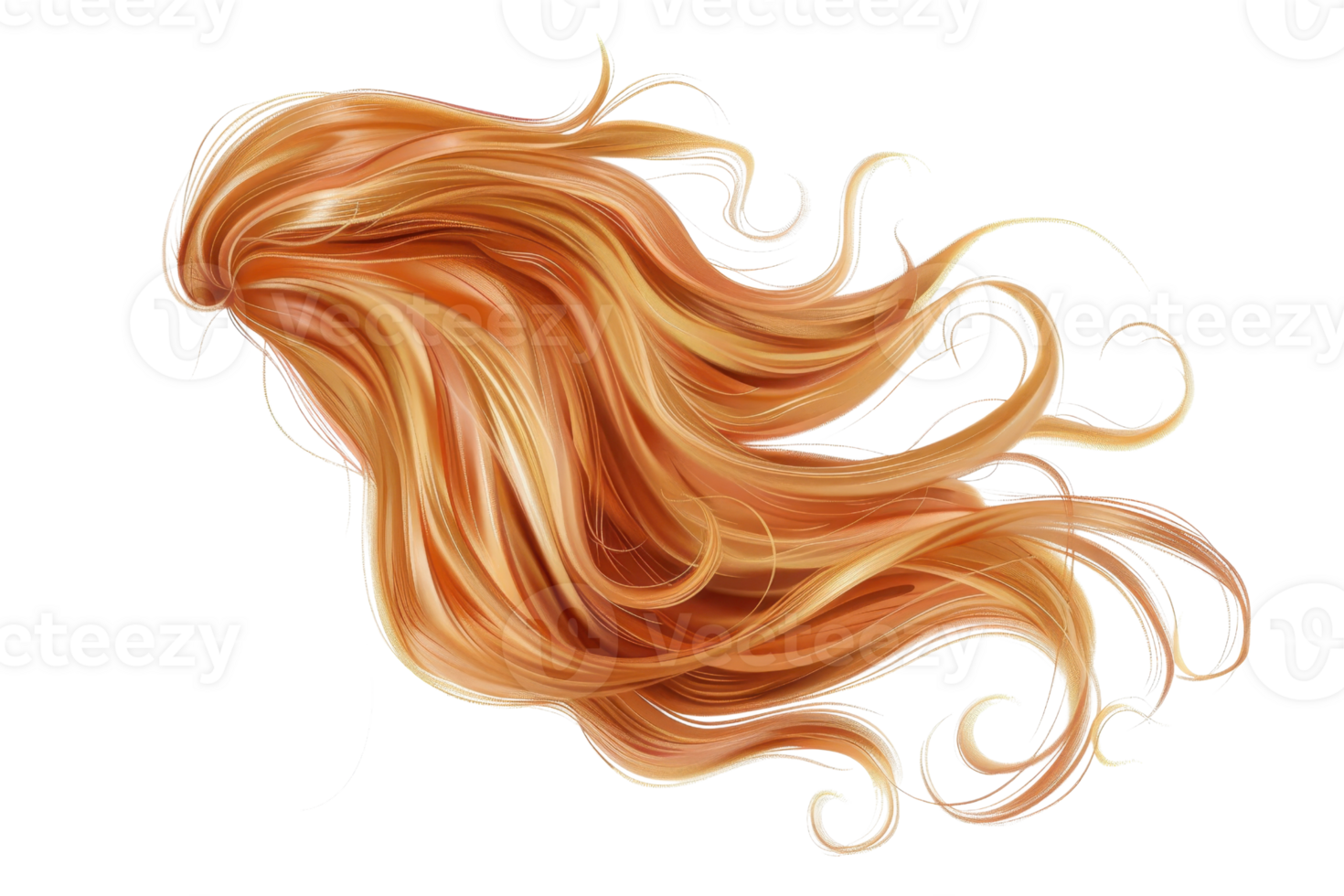 Flowing locks of vibrant red hair on transparent background. showcasing intricate details and stunning color variations. png