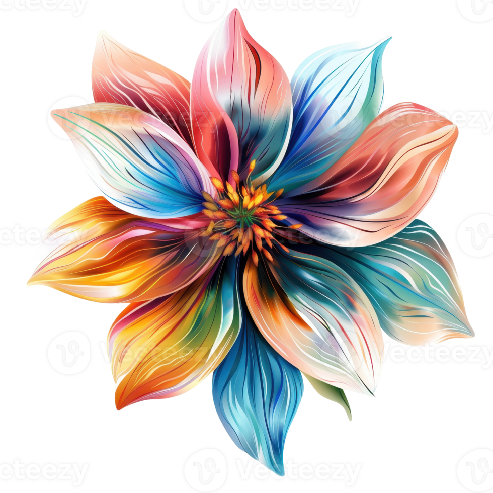 A vibrant and colorful abstract flower illustration featuring intricate details and multiple shades, perfect for art and design projects. png