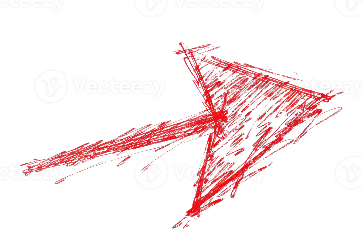 A hand-drawn red arrow sketched on a transparent background, ideal for presentations, educational materials, and creative design projects. png