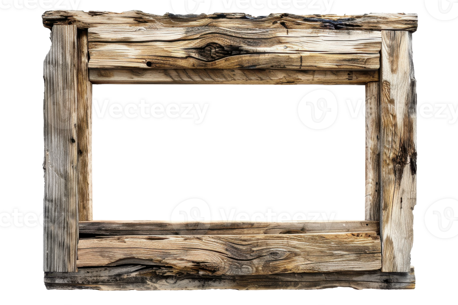 Rustic wooden picture frame with a natural, weathered finish. Ideal for displaying art or photos for a cozy, country feel. png
