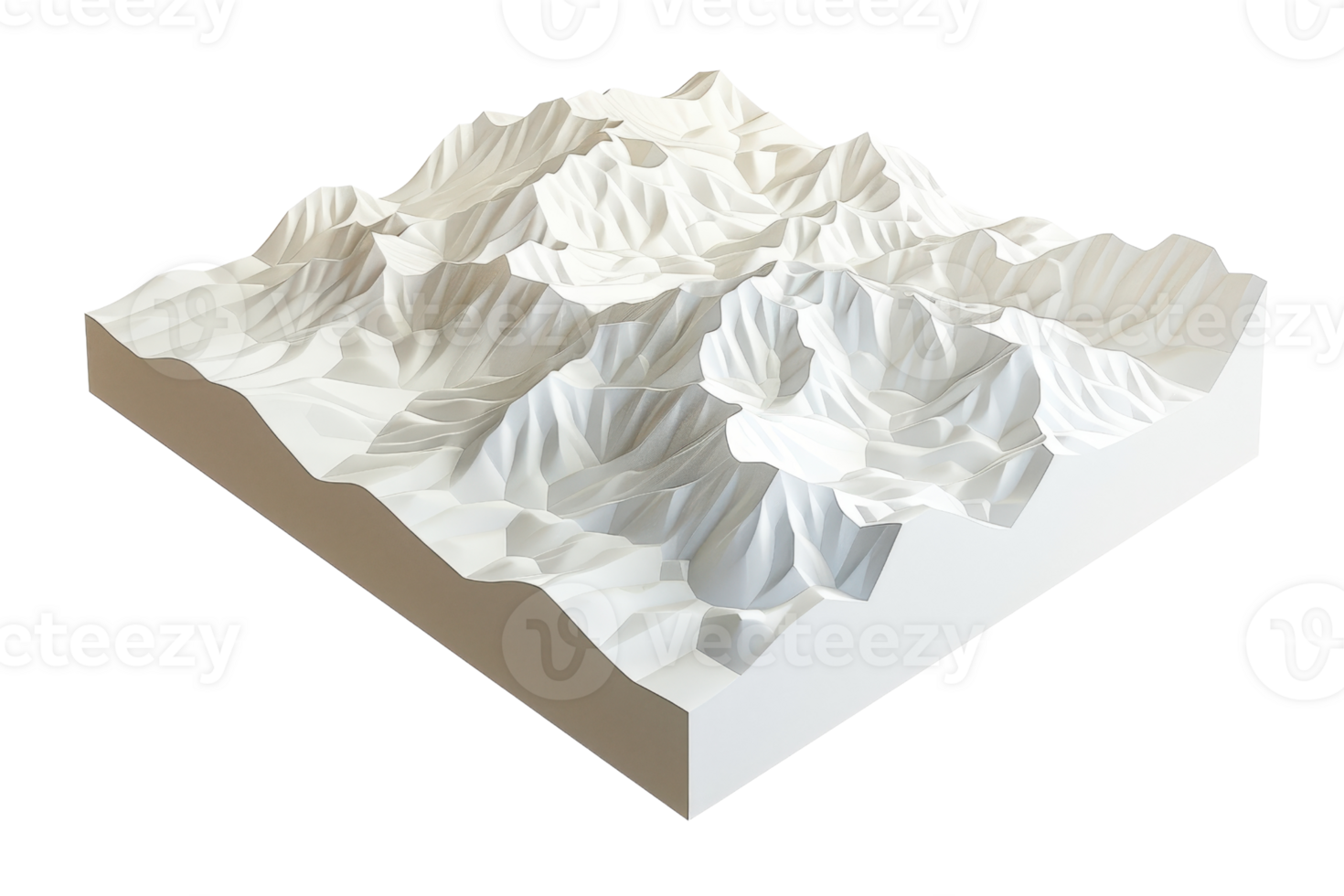 3D topographic model of mountainous terrain, showcasing detailed elevation and landscape features. Ideal for geography and mapping purposes. png