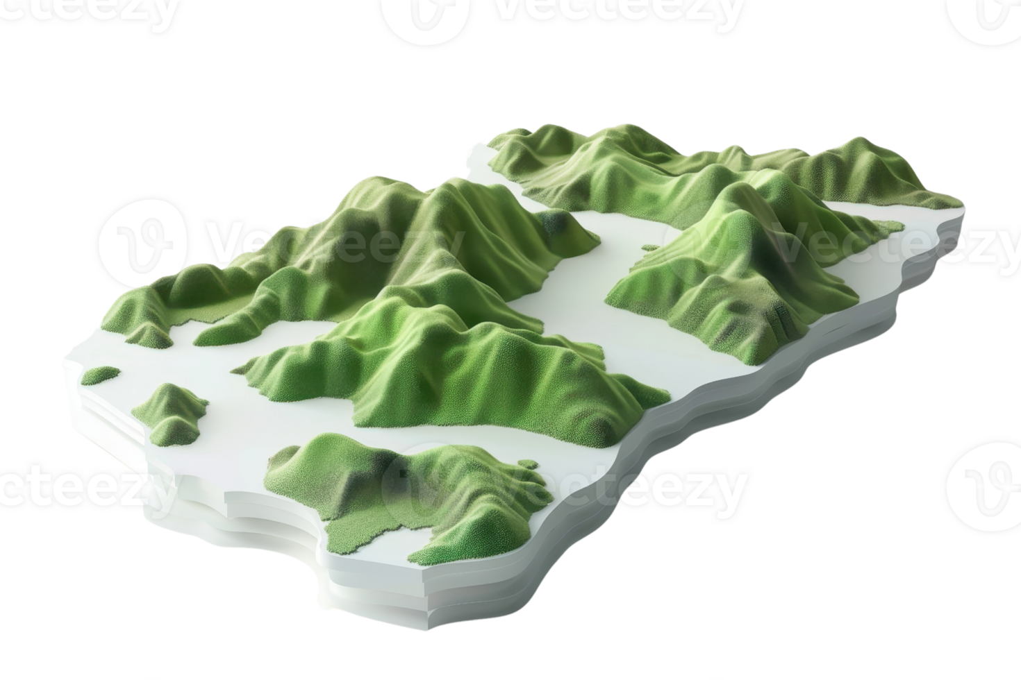 3D render of a topographic map showcasing mountainous terrain and valleys, ideal for geography, travel, and navigation concepts. png