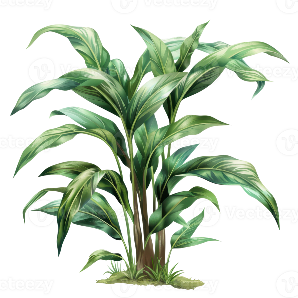 A vibrant green houseplant with broad, lush leaves, ideal for home or office decor, adding a touch of nature indoors. png