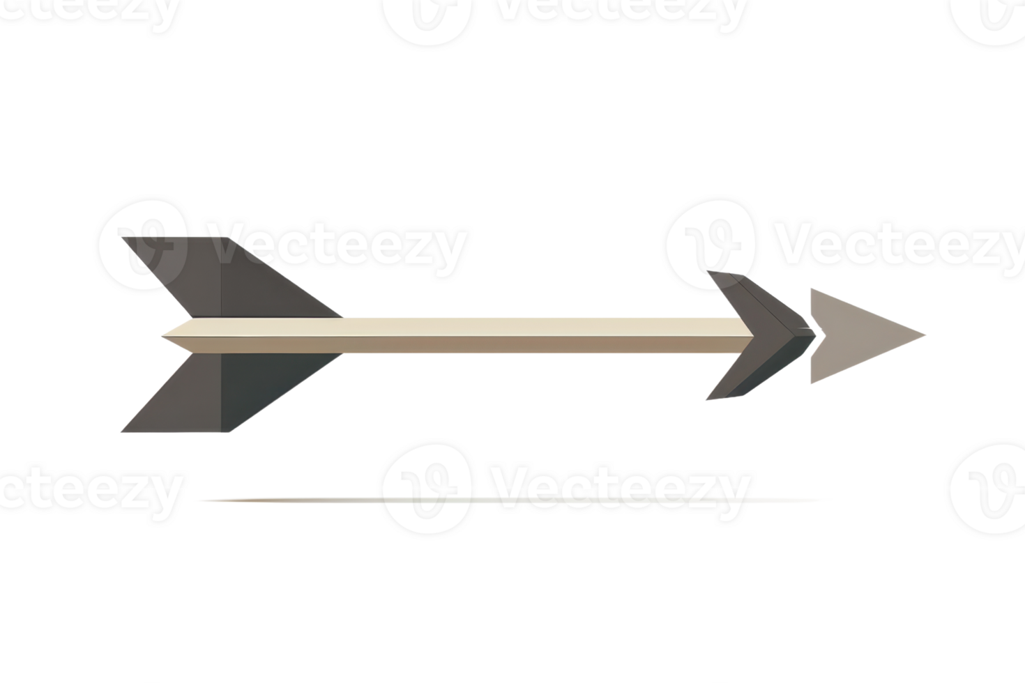 Graphic illustration of a classic arrow with a wooden shaft and grey fletching, isolated on a transparent background. png