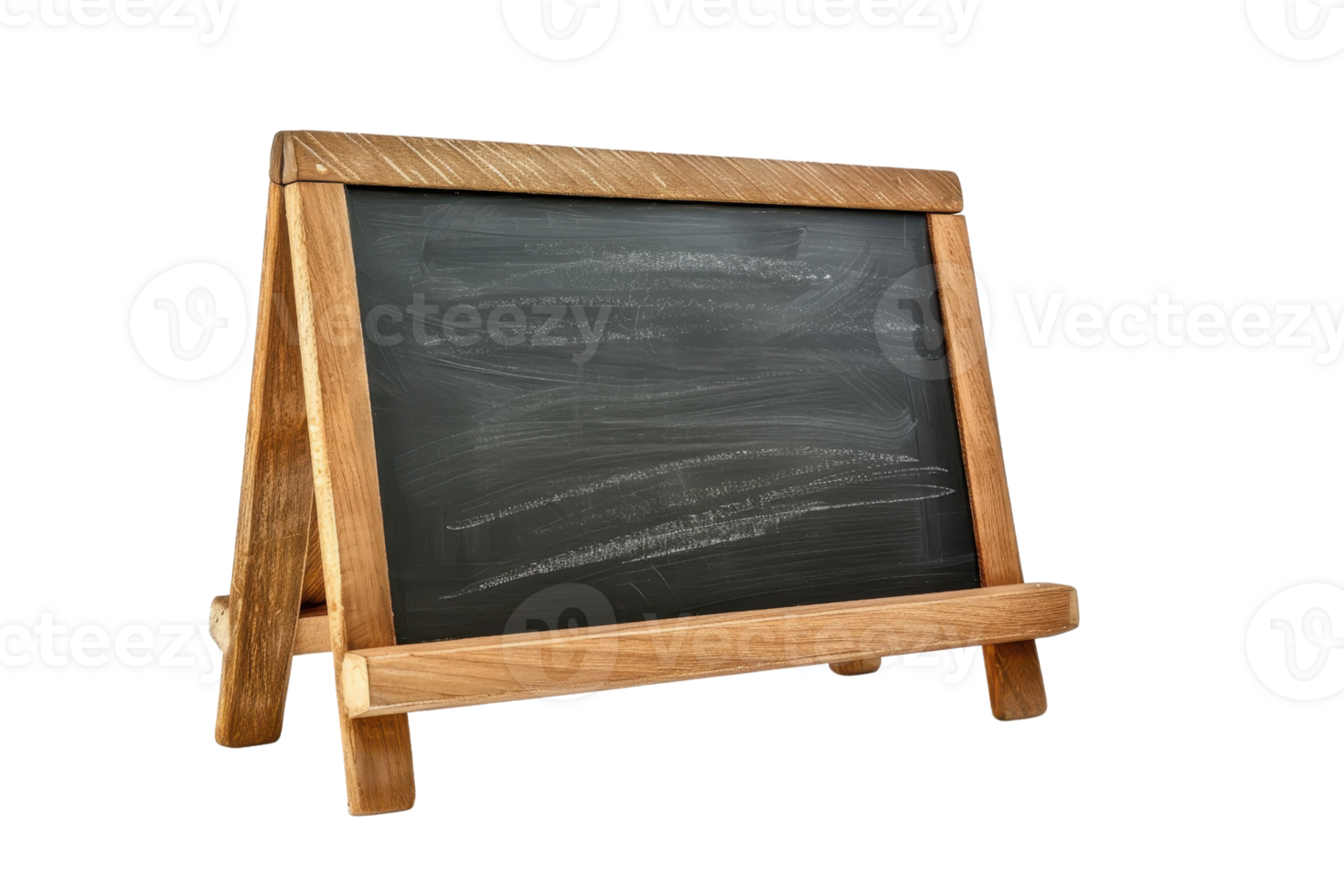A small wooden framed chalkboard with a blank surface, perfect for announcements, menus, or educational purposes, isolated on transparent background. png