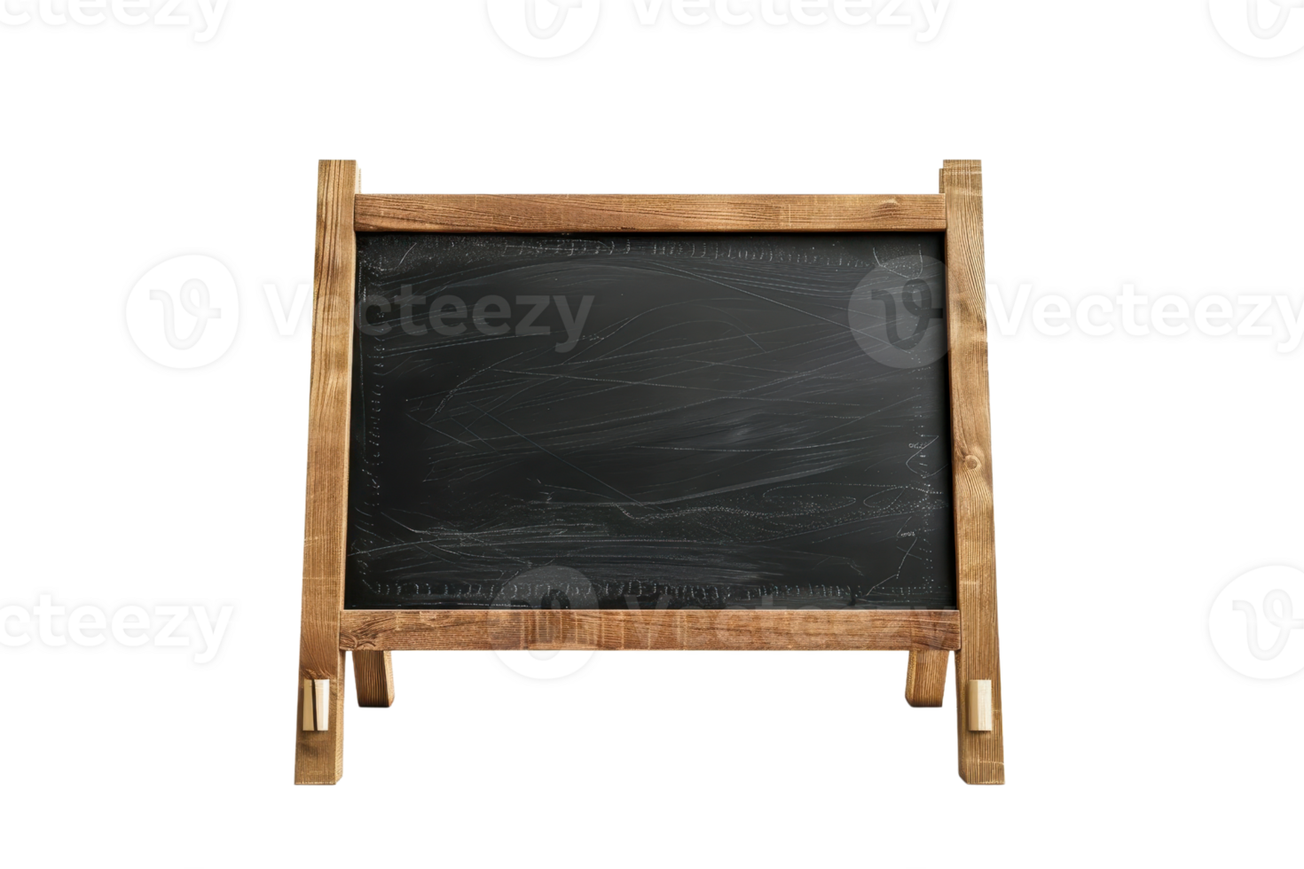 Wooden framed chalkboard with a blank, black surface. Ideal for menus, announcements, or educational use. Isolated on transparent background. png