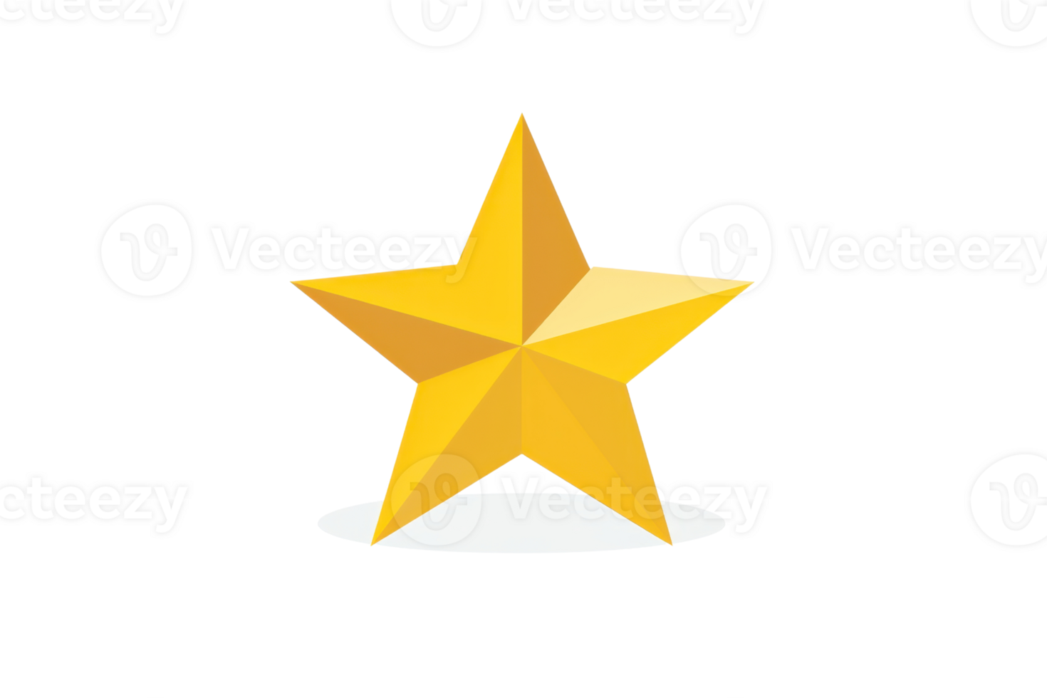 Bright golden star icon with shadow, symbol of excellence and achievement, isolated on transparent background. png