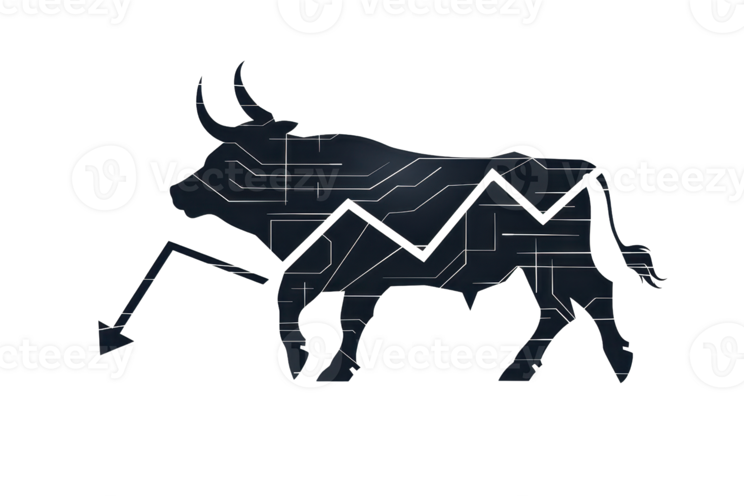 Abstract bull technology stock market logo with circuit design representing growth in financial markets and investments. png