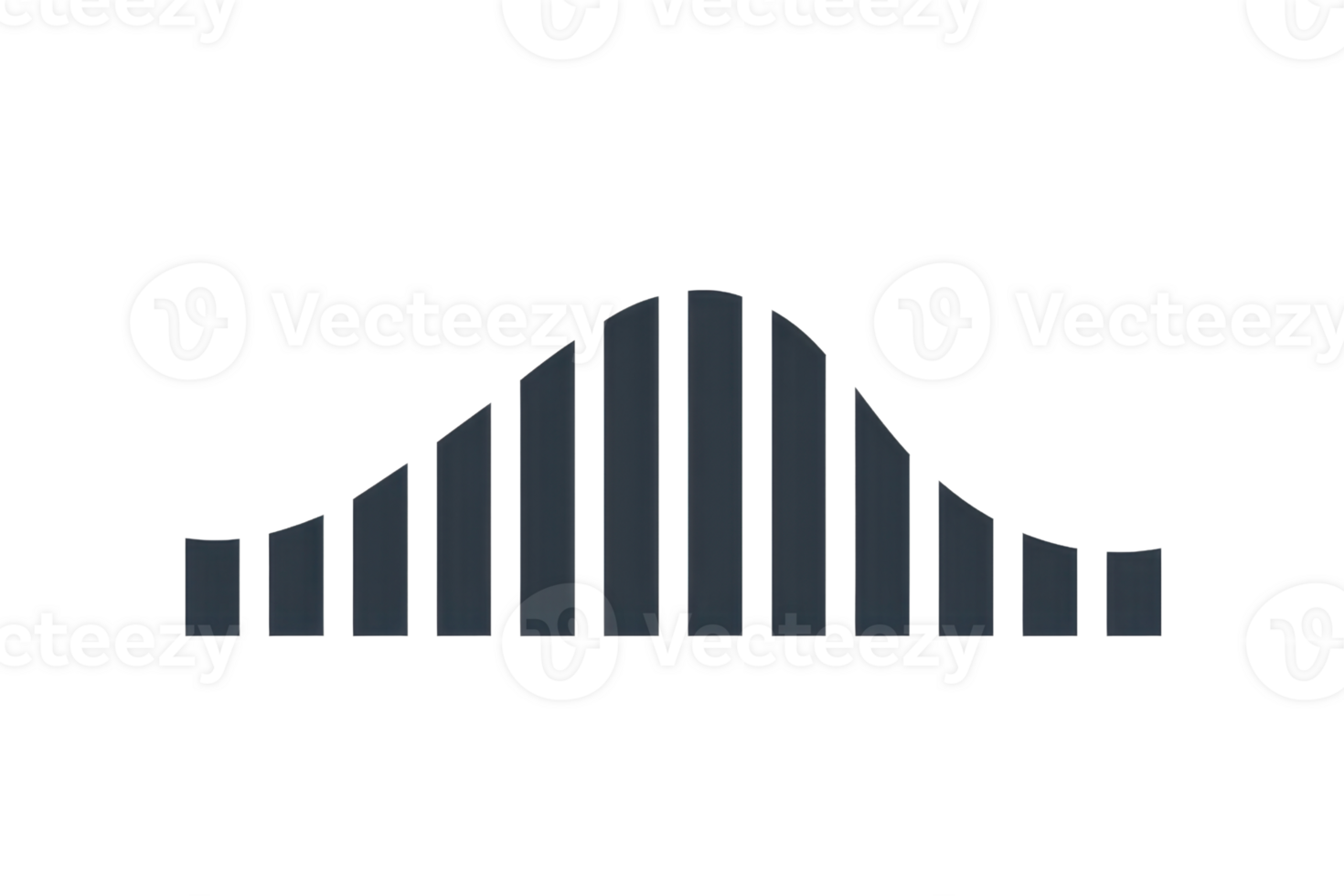 Bar chart illustrating normal distribution curve for statistical analysis, data representation, educational use, or business presentations. png