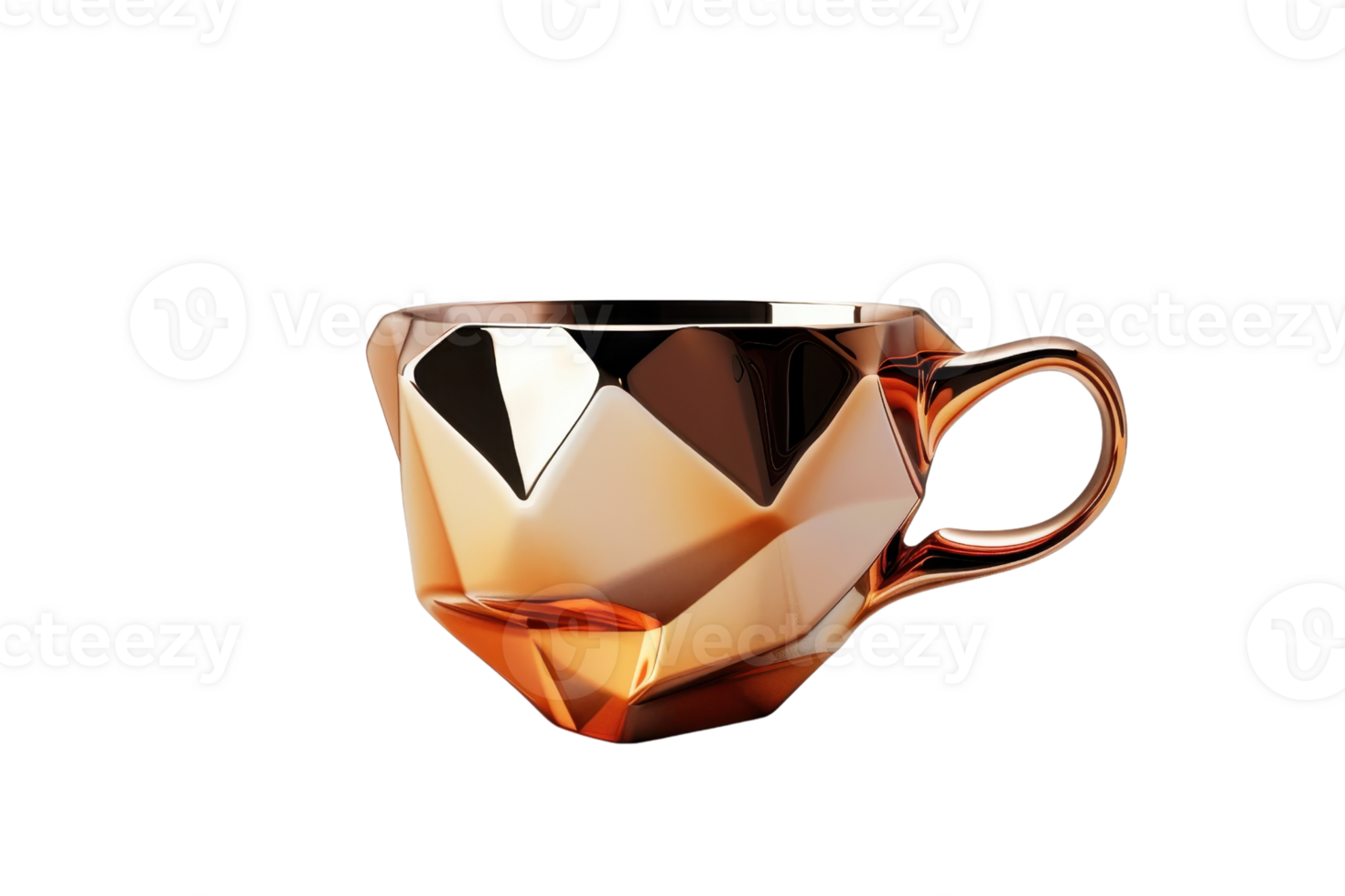 Elegant metallic geometric coffee cup with a glossy finish, perfect for modern kitchens and contemporary dining settings. png