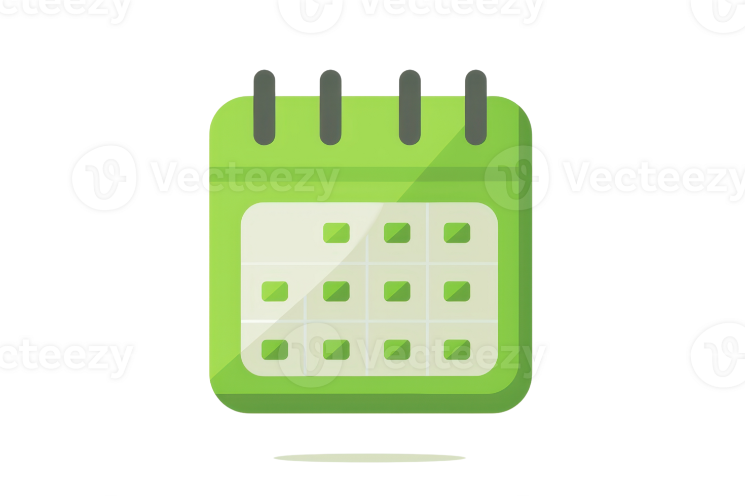 Green calendar icon with a glossy effect, representing planning, scheduling, and organization for personal or professional use. png