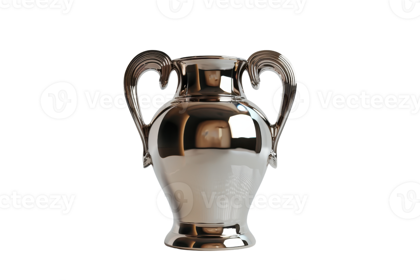 Elegant metallic vase with a shiny polished finish and two ornate handles, isolated on a transparent background. perfect for home decor and interior design. png