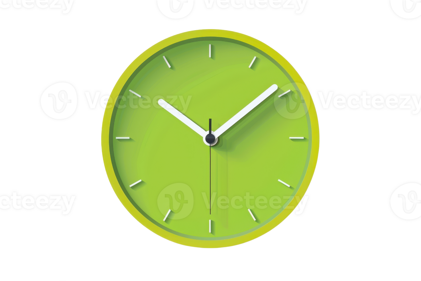 Minimalistic green wall clock with sleek design. Ideal for modern interiors, time management visuals, and punctuality symbols. png