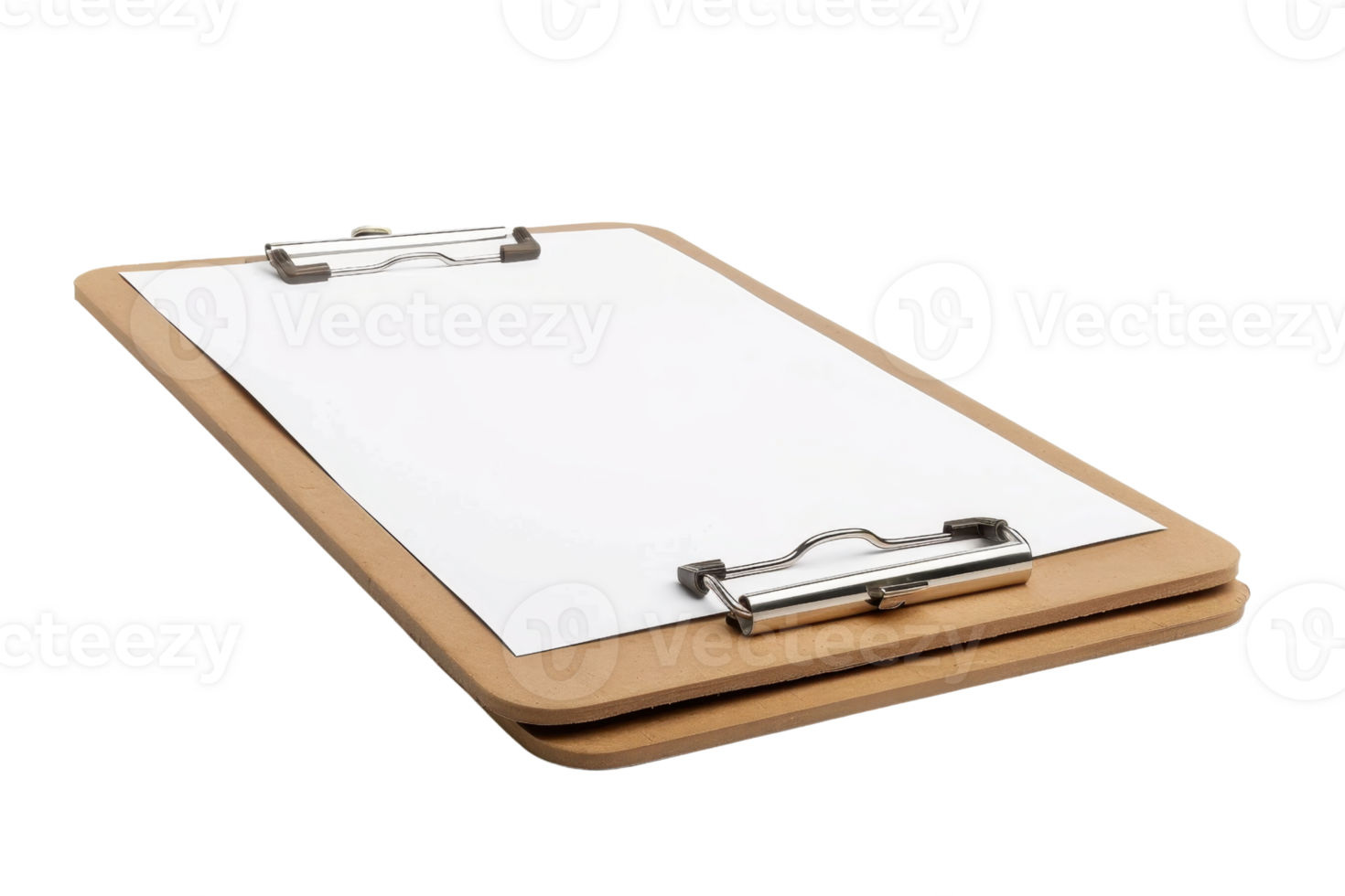 Wooden clipboard with blank paper sheet on transparent background. Ideal for stationery, office, and school use concepts. png