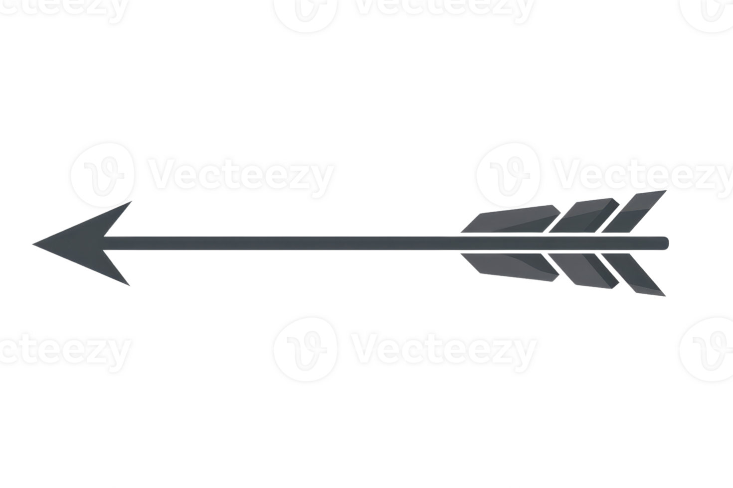 Illustration of a black arrow pointing left with detailed fletching, perfect for direction and navigation themed designs and projects. png