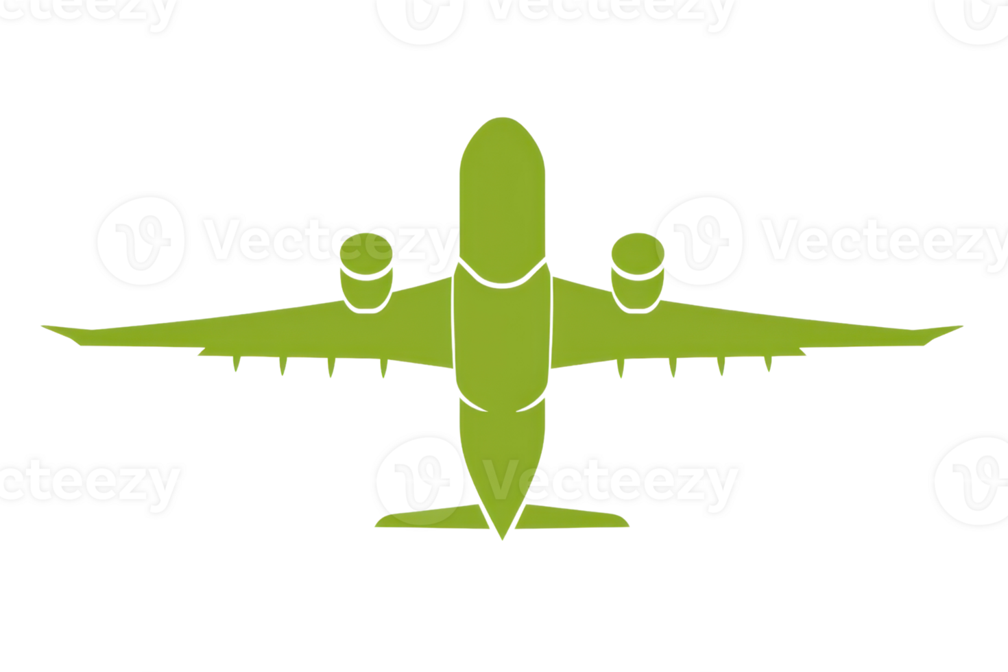High angle view of a green airplane silhouette against a transparent background. Ideal for aviation, travel, and transportation concepts. png