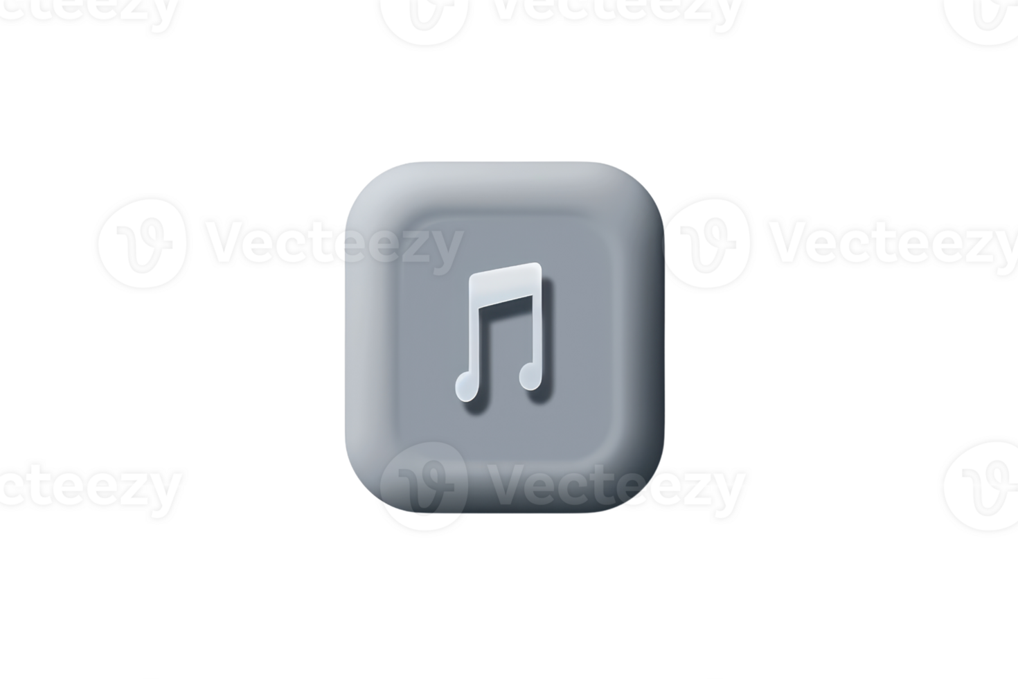 A 3D rendered gray square key with a music note symbol on it, isolated on a transparent background. representing music, sound, and digital media. png