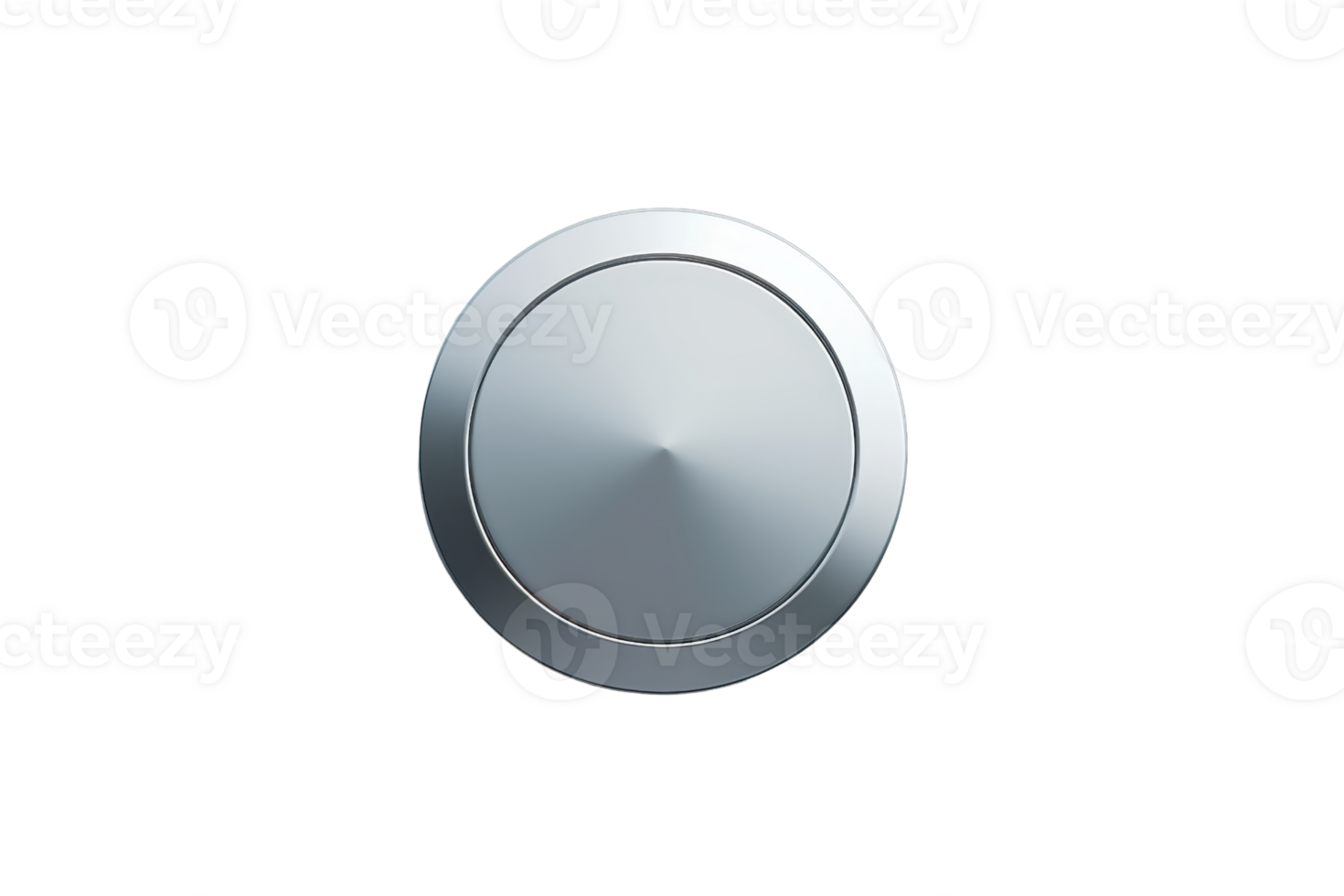 Close-up view of a metallic button or knob with a minimalist design against a black background, useful for UI elements or industrial design. png