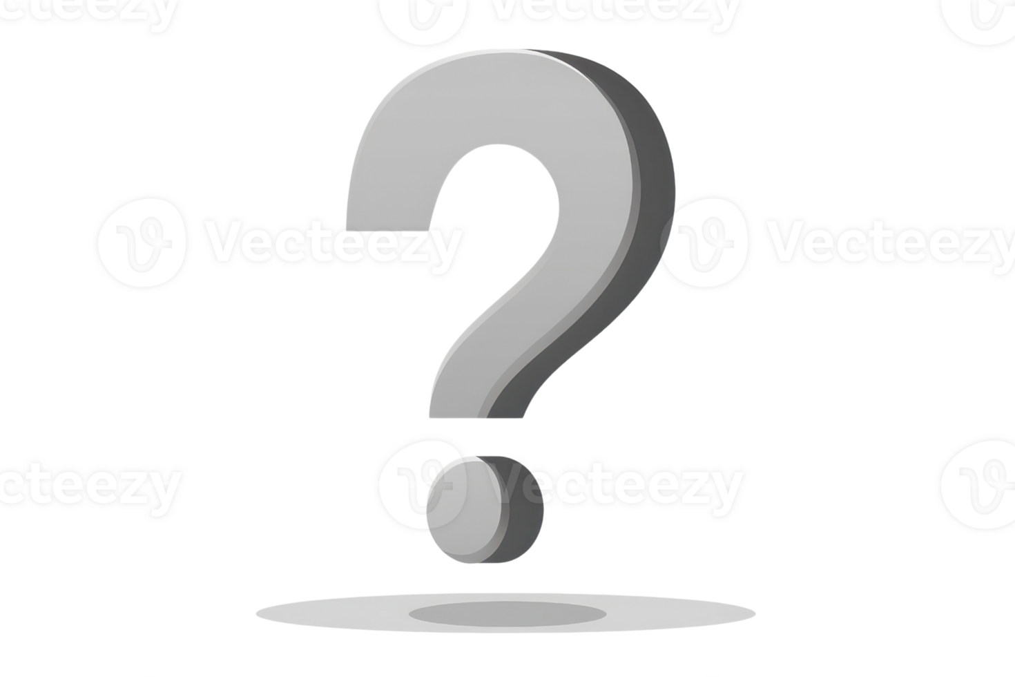 3D rendering of a large metallic question mark symbol casting a shadow, representing curiosity, inquiry, and uncertainty in a minimalist style. png