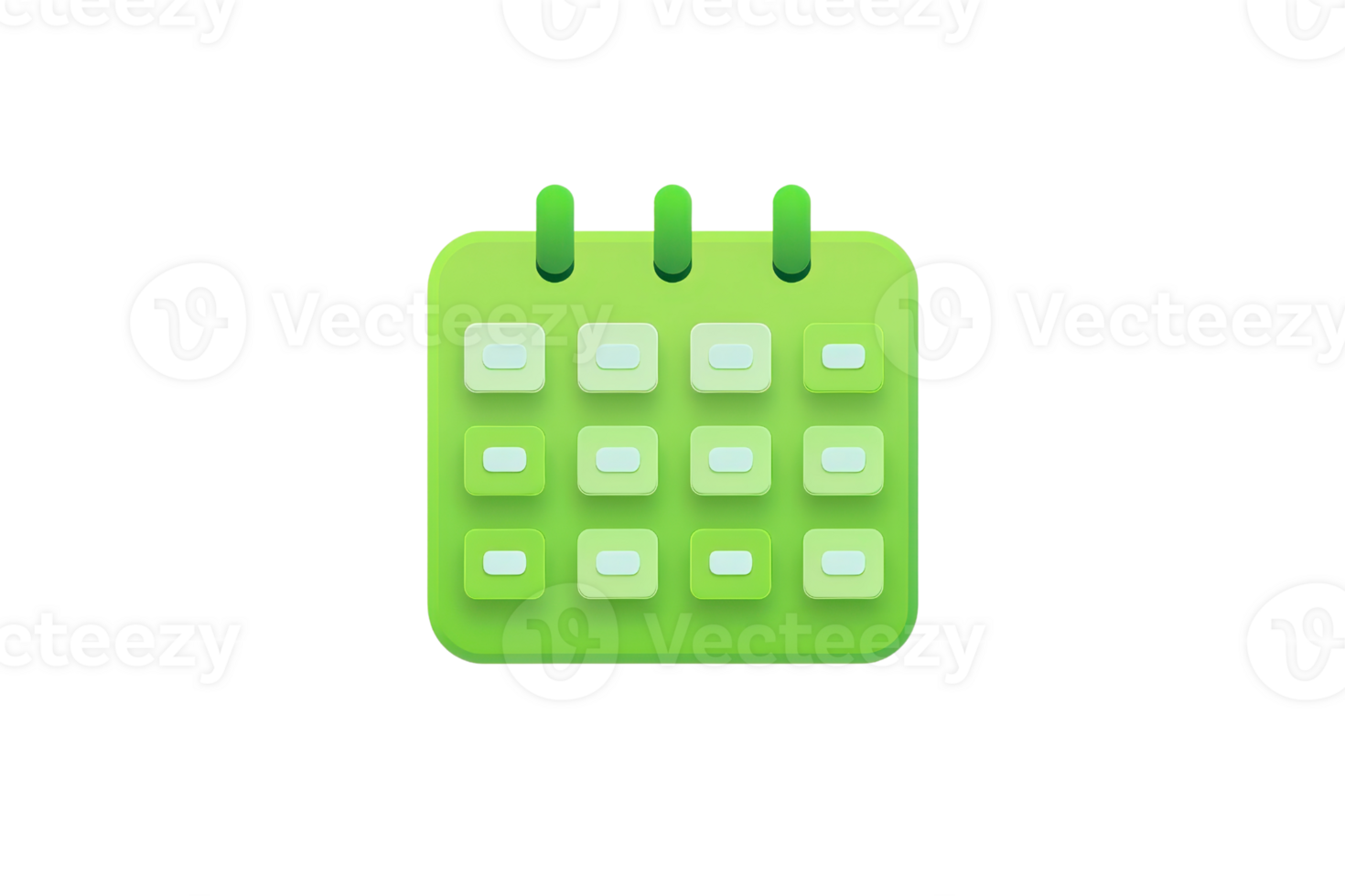 3D illustration of a bright green calendar icon. Perfect for scheduling, planning, and organization-related designs and projects. png