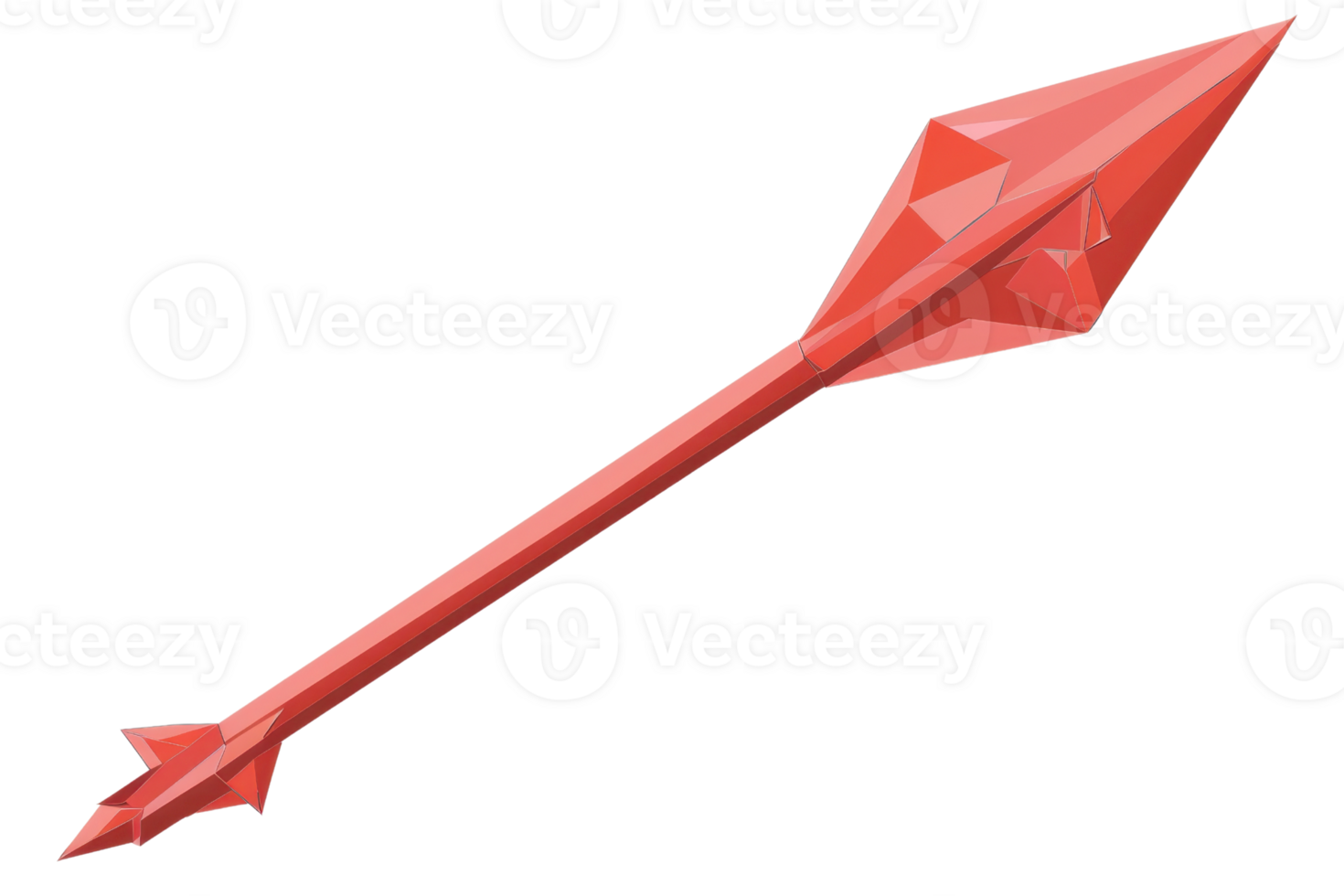 Minimalistic red arrow in low-poly design isolated on transparent background. symbolizing direction and movement in modern digital graphics. png