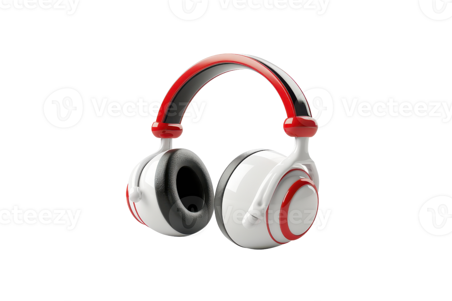 High-quality white and red over-ear headphones with a sleek design, perfect for music enthusiasts and gamers. Isolated on a transparent background. png
