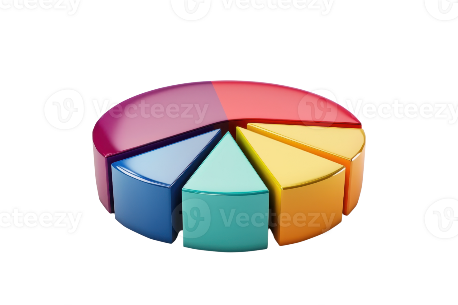 Colorful 3D pie chart with various segments in vibrant hues. Perfect for data visualization and business presentations. png