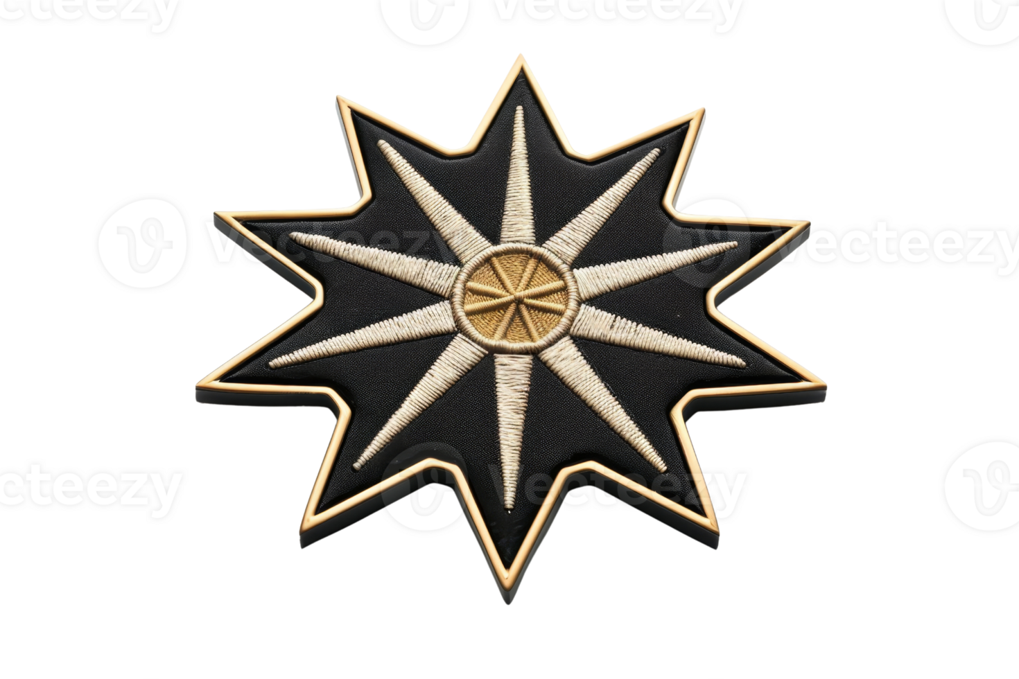 Black and gold star-shaped emblem with geometric design and intricate detailing, perfect for use in various decorative and design projects. png
