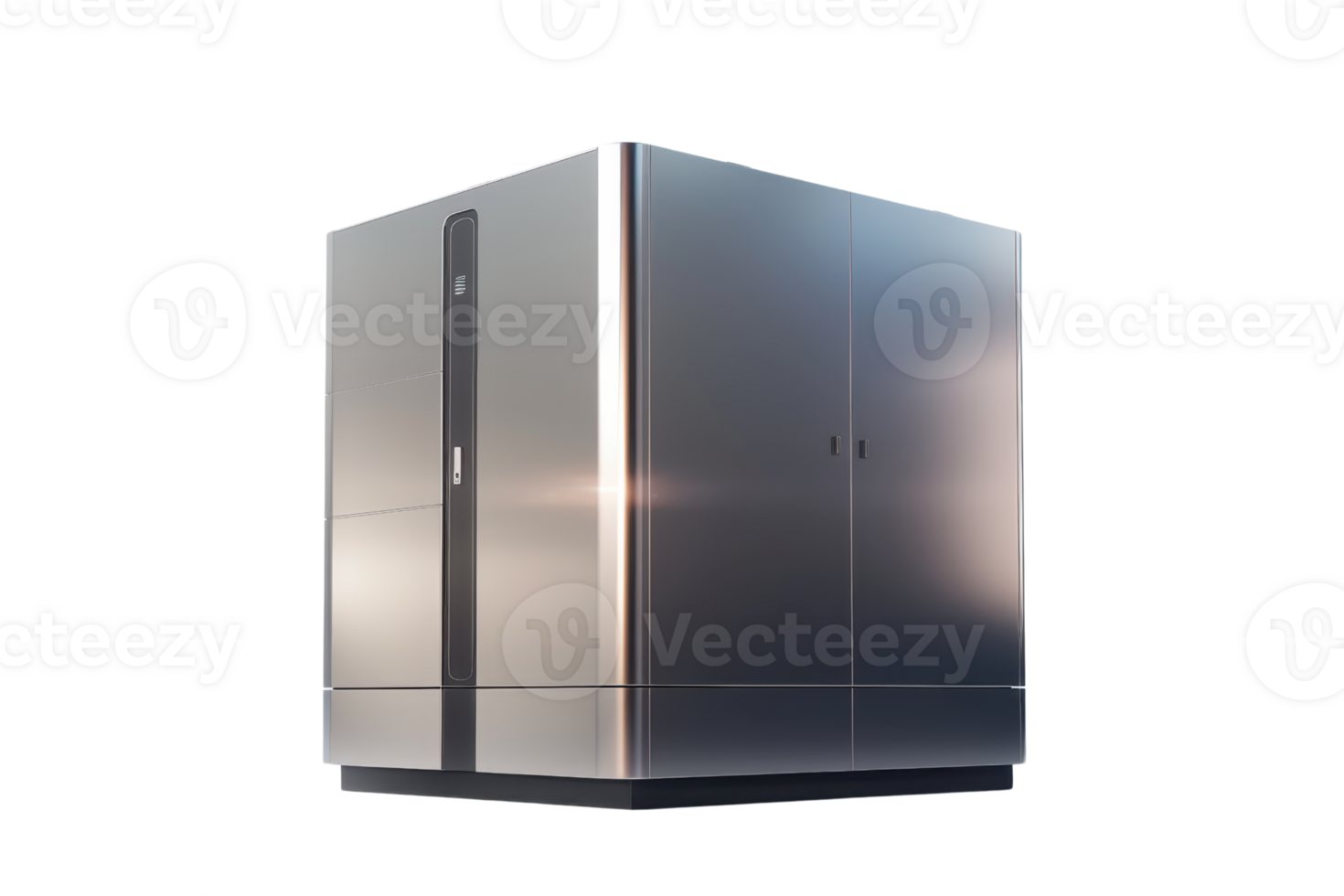 Modern metallic server unit representing advanced technology and data storage solutions in a sleek, futuristic design. png