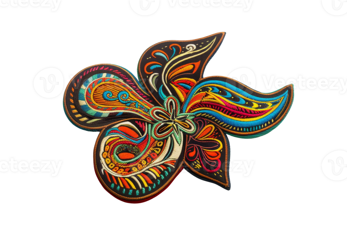 Beautiful intricate colorful mandala-style flower design with vibrant patterns and swirls on a transparent background. png