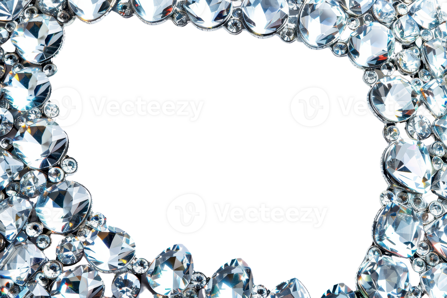 Close-up of a sparkling diamond frame with an empty center space, perfect for adding text, designs or photos. png