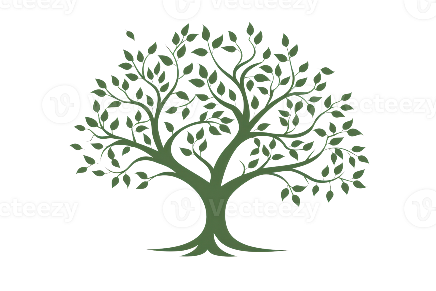 Illustration of a tree with lush green leaves and sturdy branches isolated on transparent background. perfect for nature and botanical themes. png