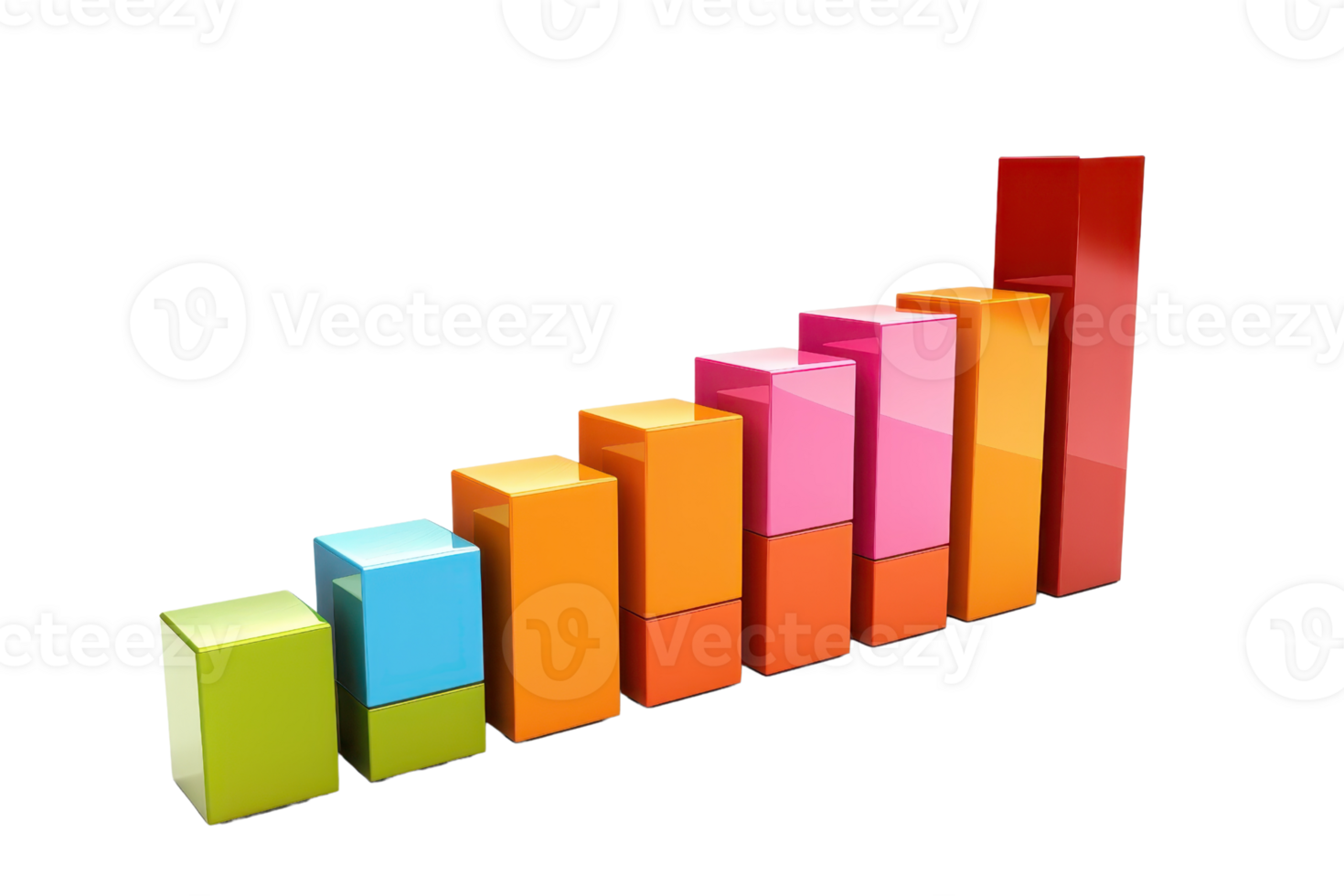 Colorful 3D bar chart representing data growth. Perfect for business presentations, analytics visualizations, and financial reports. png