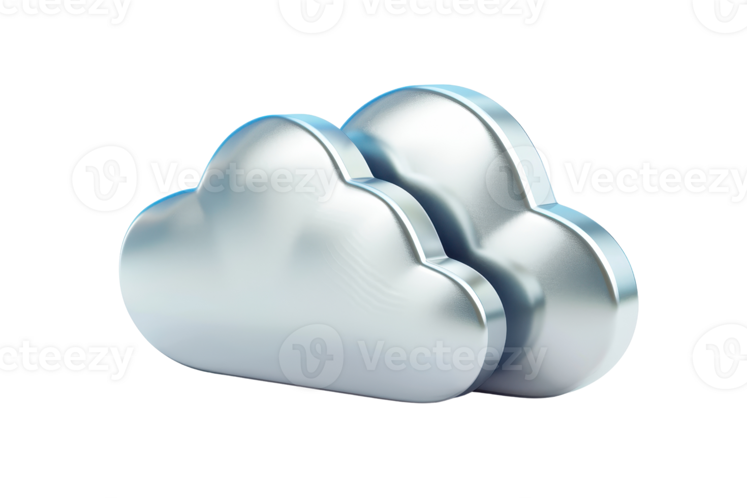 3d illustratie van twee metalen wolken symboliseert wolk berekenen en digitaal opslagruimte Aan een transparant achtergrond. png