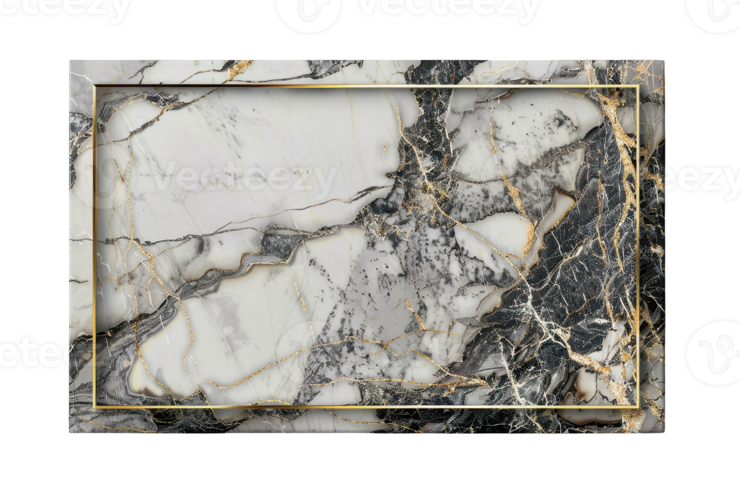 Elegant marble texture with a blend of black, white, and gold veins in a rectangular pattern. Perfect for interiors and luxury designs. png