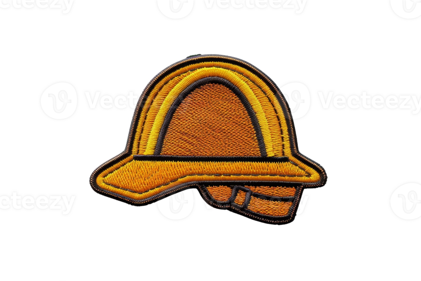 Embroidered yellow hard hat patch, safety and construction theme, isolated on transparent background. png