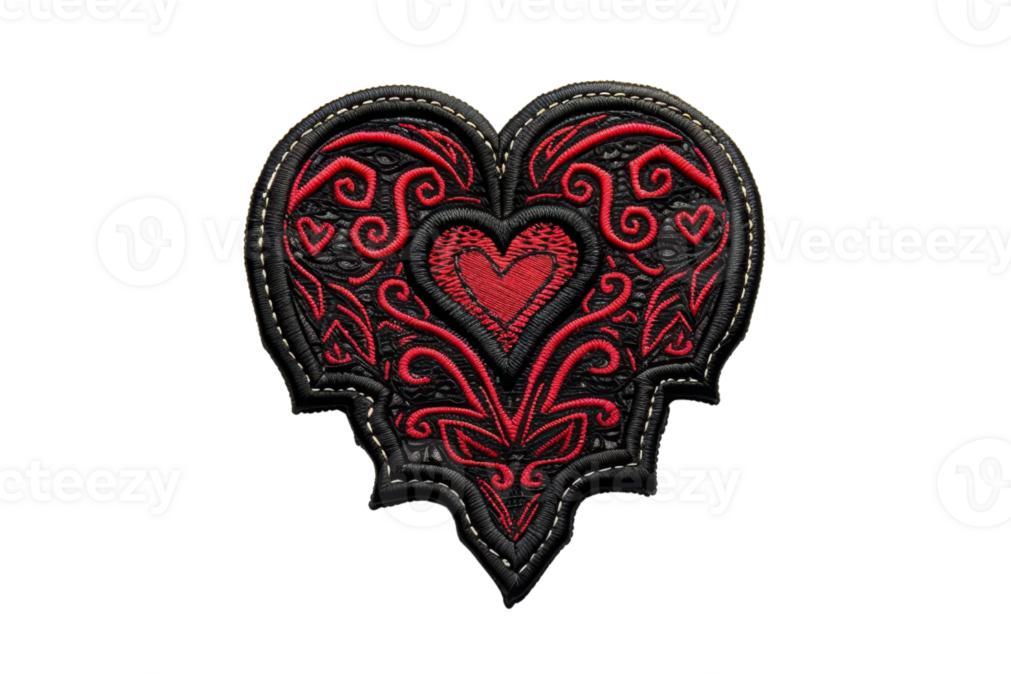 Intricate red and black heart illustration with ornate, decorative patterns and swirling designs, perfect for romantic themes and artistic projects. png