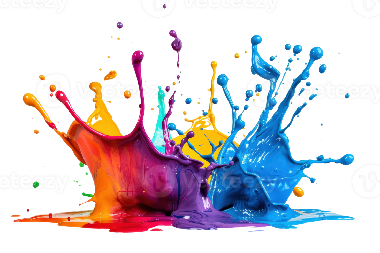 Vibrant splashes of colorful paint creating a dynamic and artistic visual effect. Perfect for creative and artistic projects, ads, and designs. png