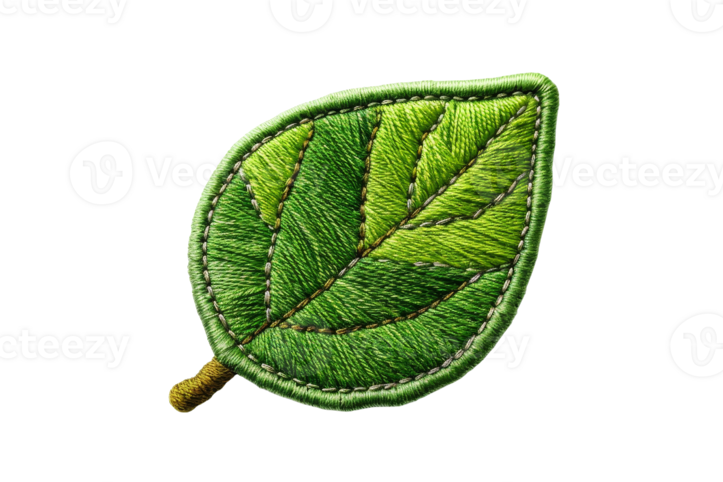 High-quality embroidered green leaf patch with intricate detailing, ideal for clothing, accessories, and crafts. Nature-inspired decorative element. png