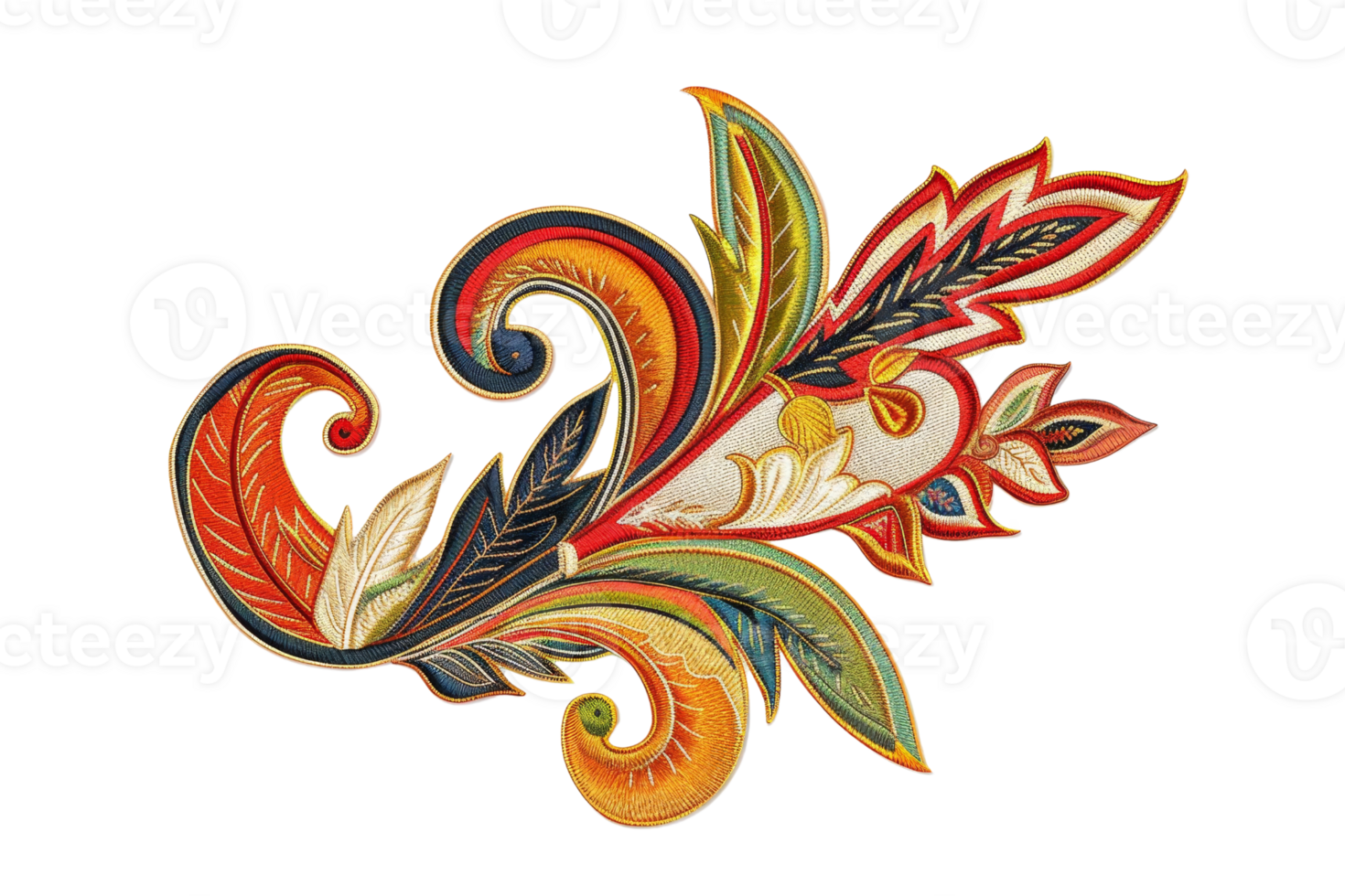 A vibrant, colorful ornamental design with intricate floral patterns and swirling shapes, perfect for decoration or design projects. png