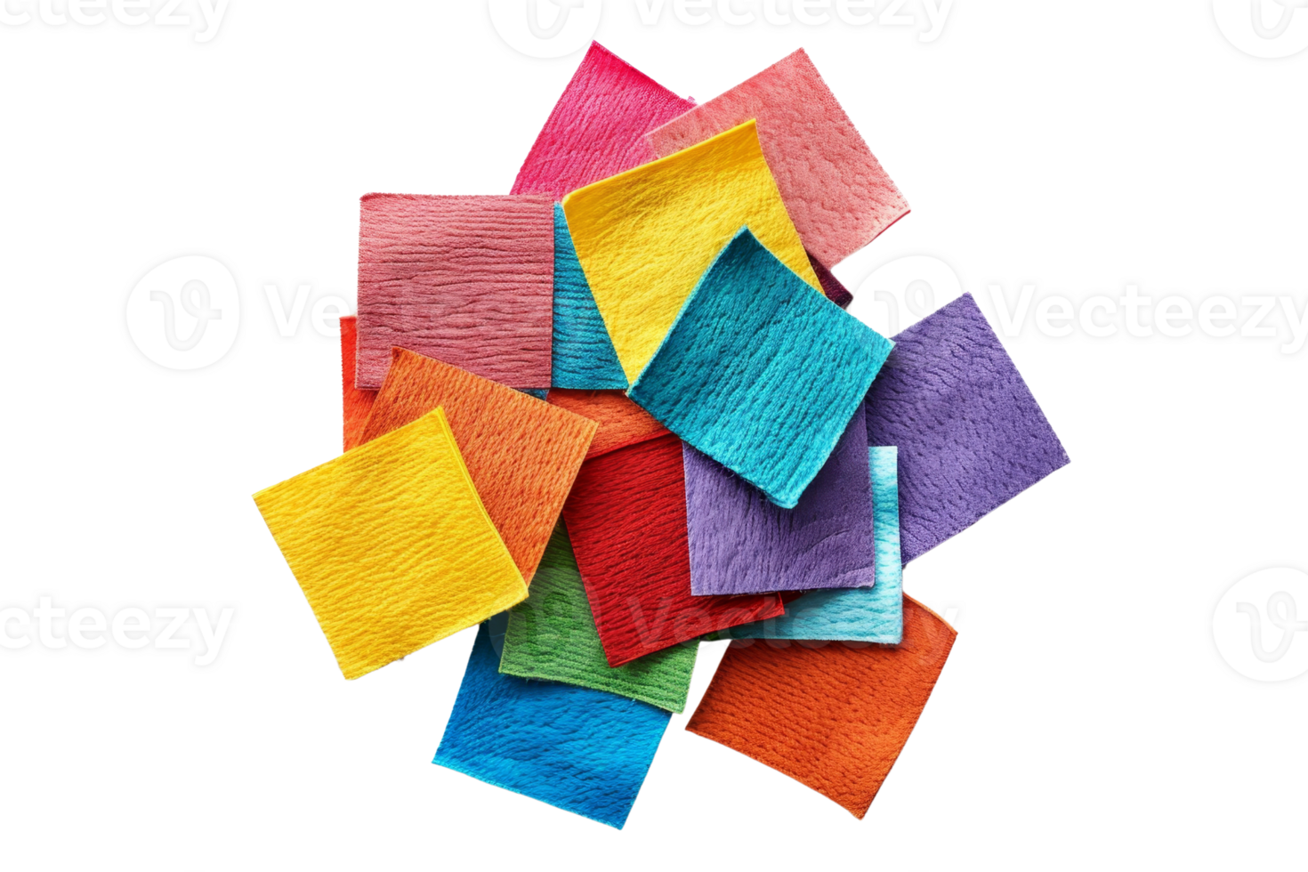 Colorful textured squares piled together, showcasing a vibrant mix of colors and surfaces perfect for design and crafting inspiration. png