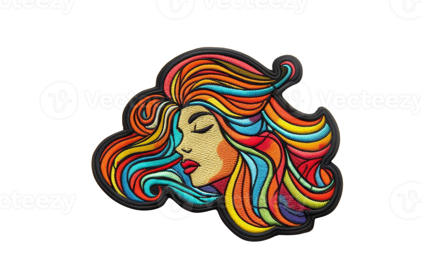 Abstract pop art illustration of a woman's face with colorful hair. Vibrant, bold, and expressive design perfect for creative projects. png
