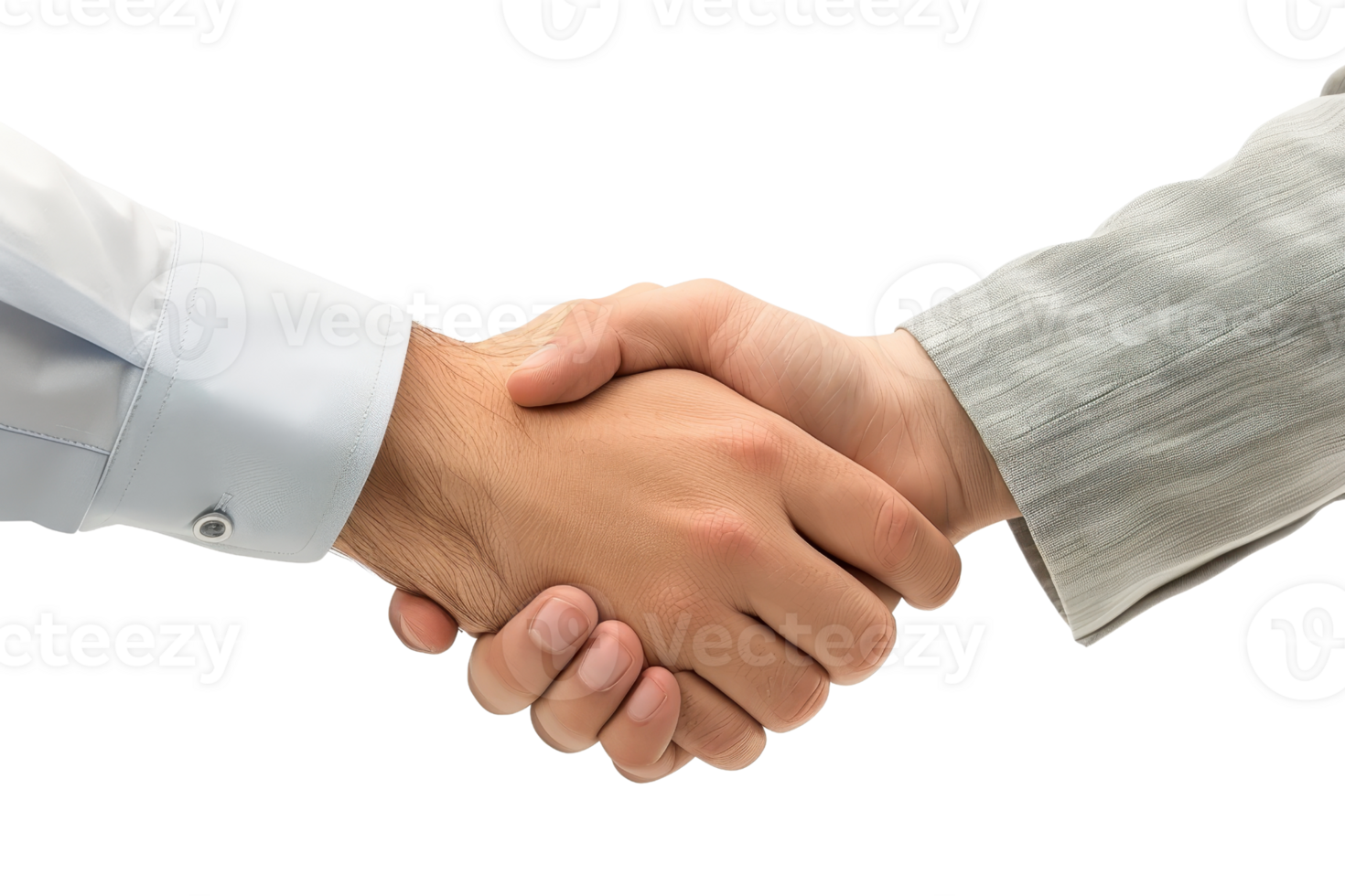 Close-up of a handshake signifying trust, agreement, and partnership between two people in business attire on a transparent background. png