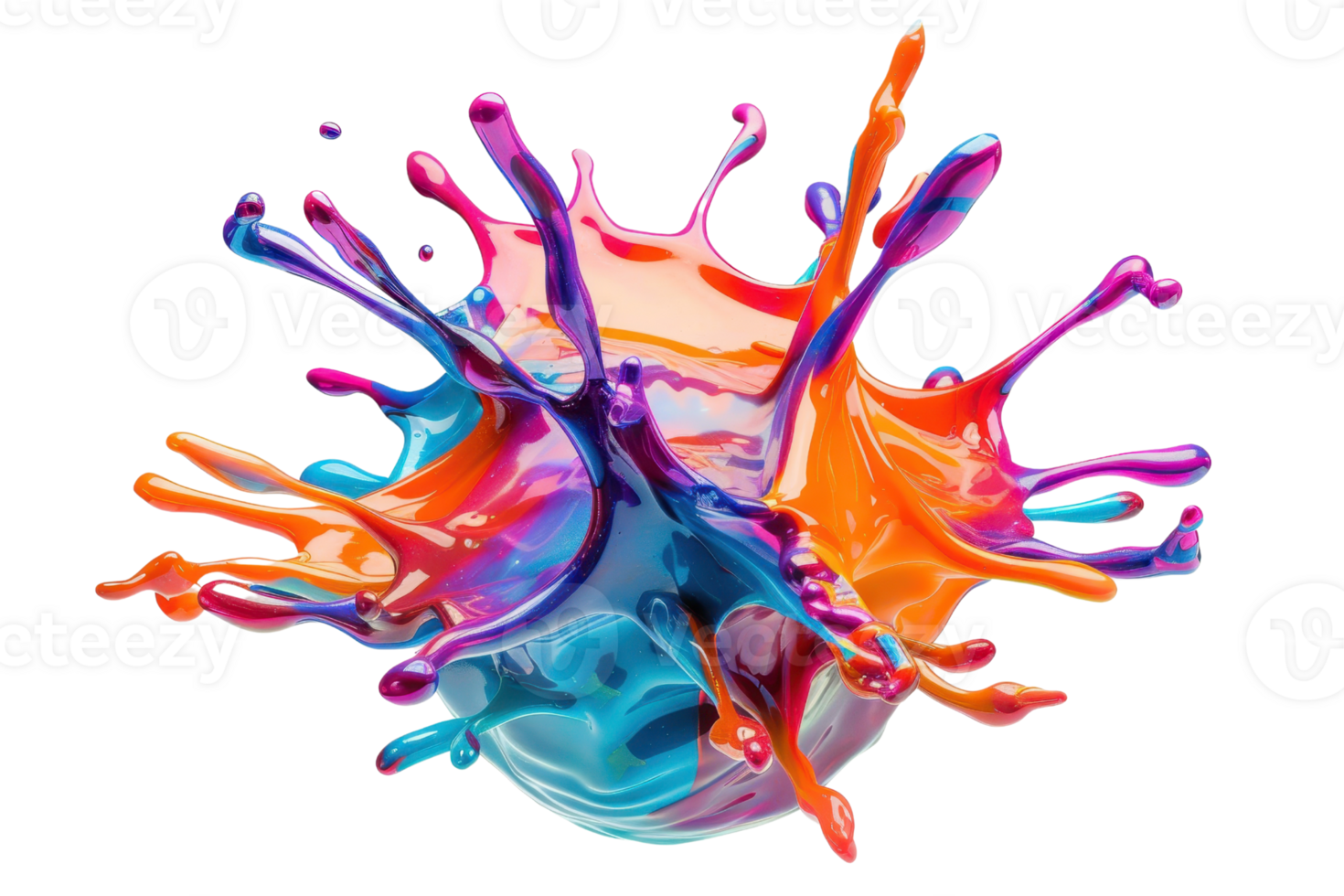 Vibrant explosion of colorful paint splashes on transparent background. representing creativity and abstract art. png