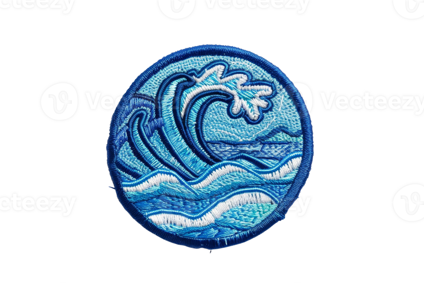 bordado azul onda crachá apresentando oceânico Projeto. ideal para roupas, acessórios, e faça você mesmo trabalhos manuais. volta forma com detalhado costura. png