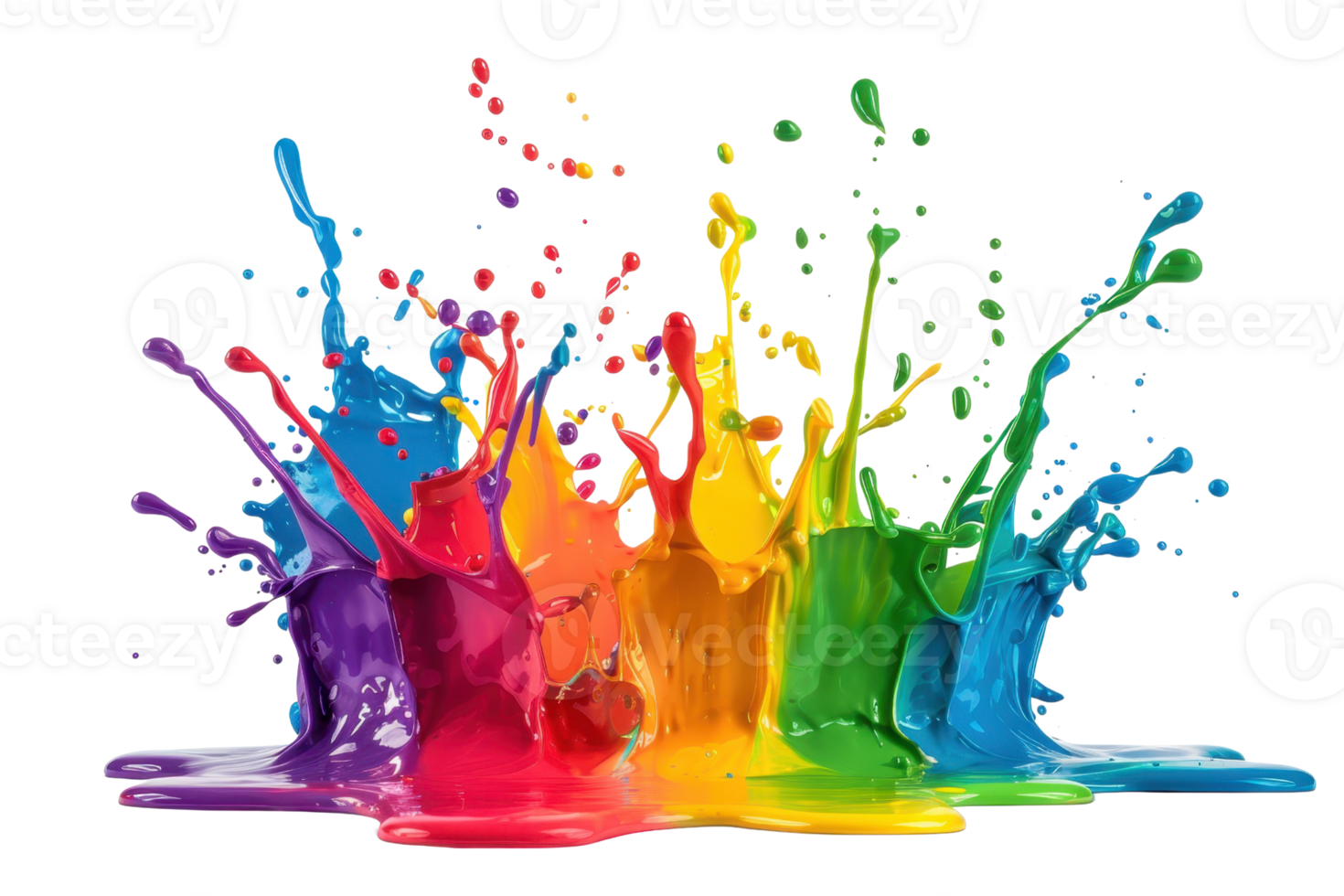 Vibrant splashes of colorful paint create a stunning rainbow explosion, perfect for artistic backgrounds and creative projects. png