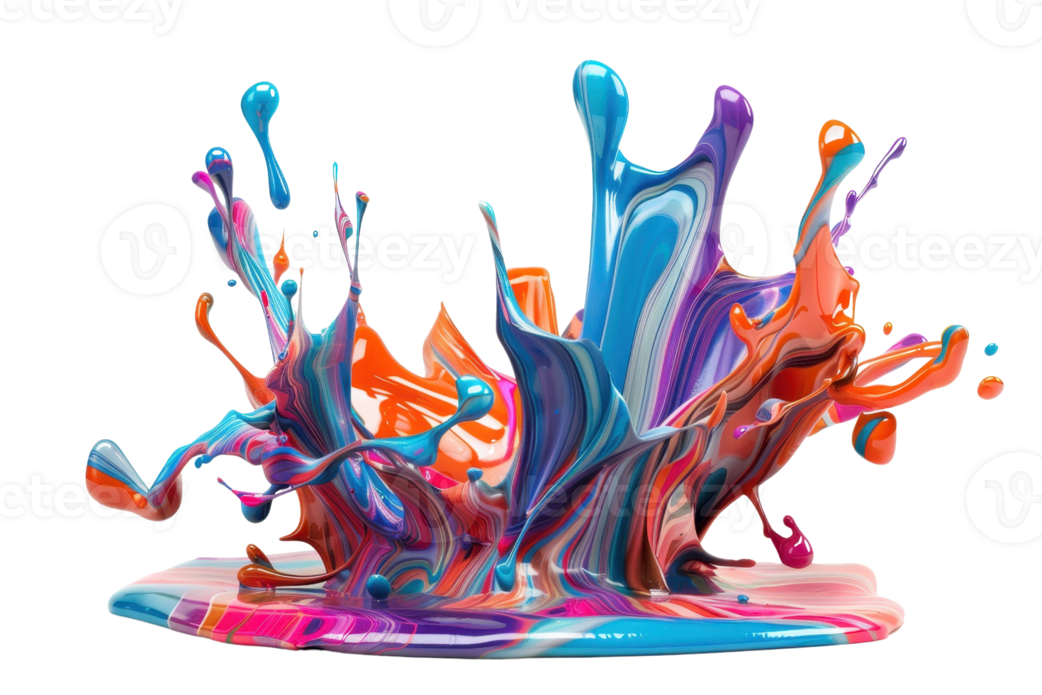 Vibrant and colorful paint splash isolated on transparent background. Perfect for creative design, art projects, and visual decoration. png