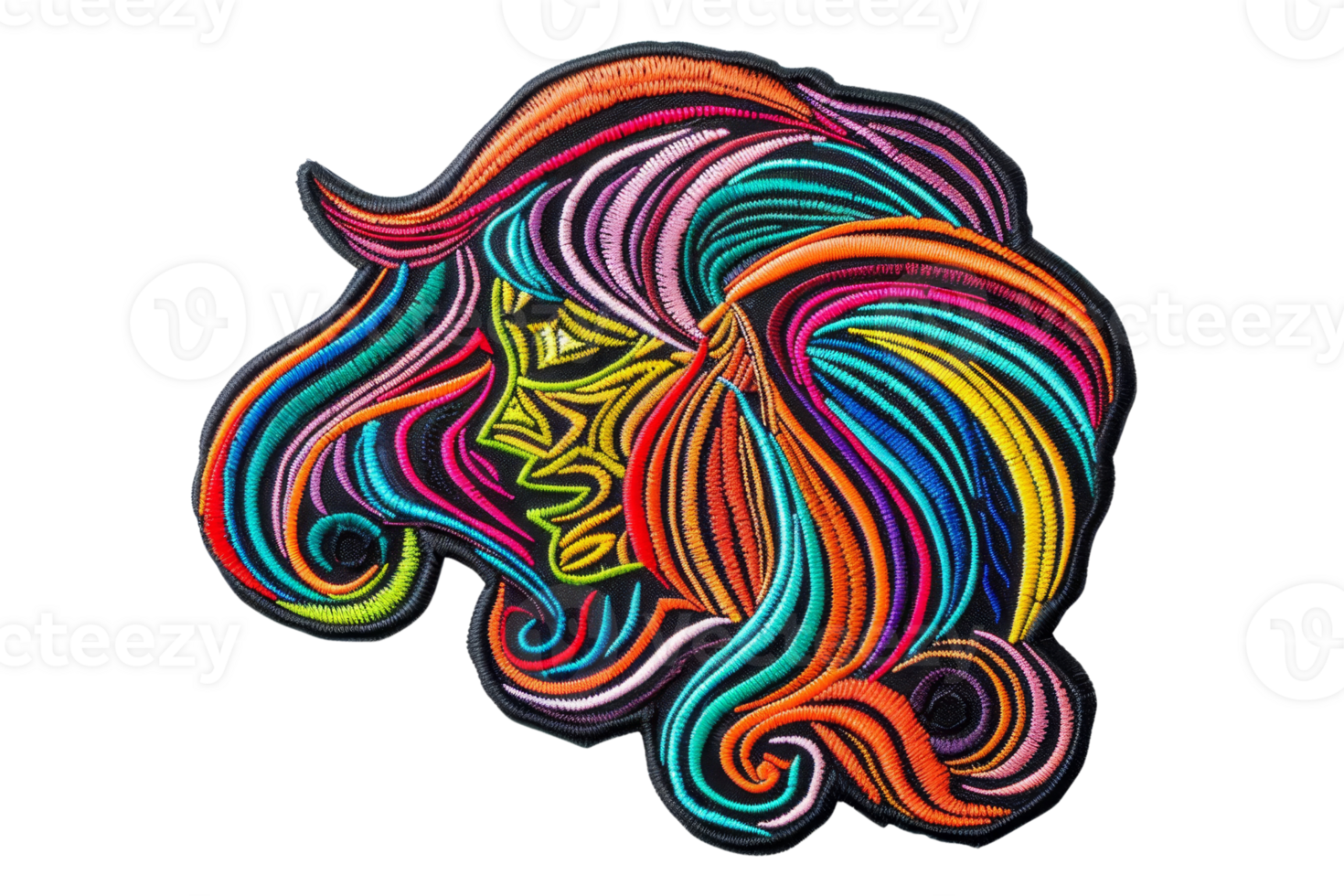 Colorful abstract art depicting a woman's profile with vibrant, flowing lines and intricate design. Ideal for creative projects and backgrounds. png