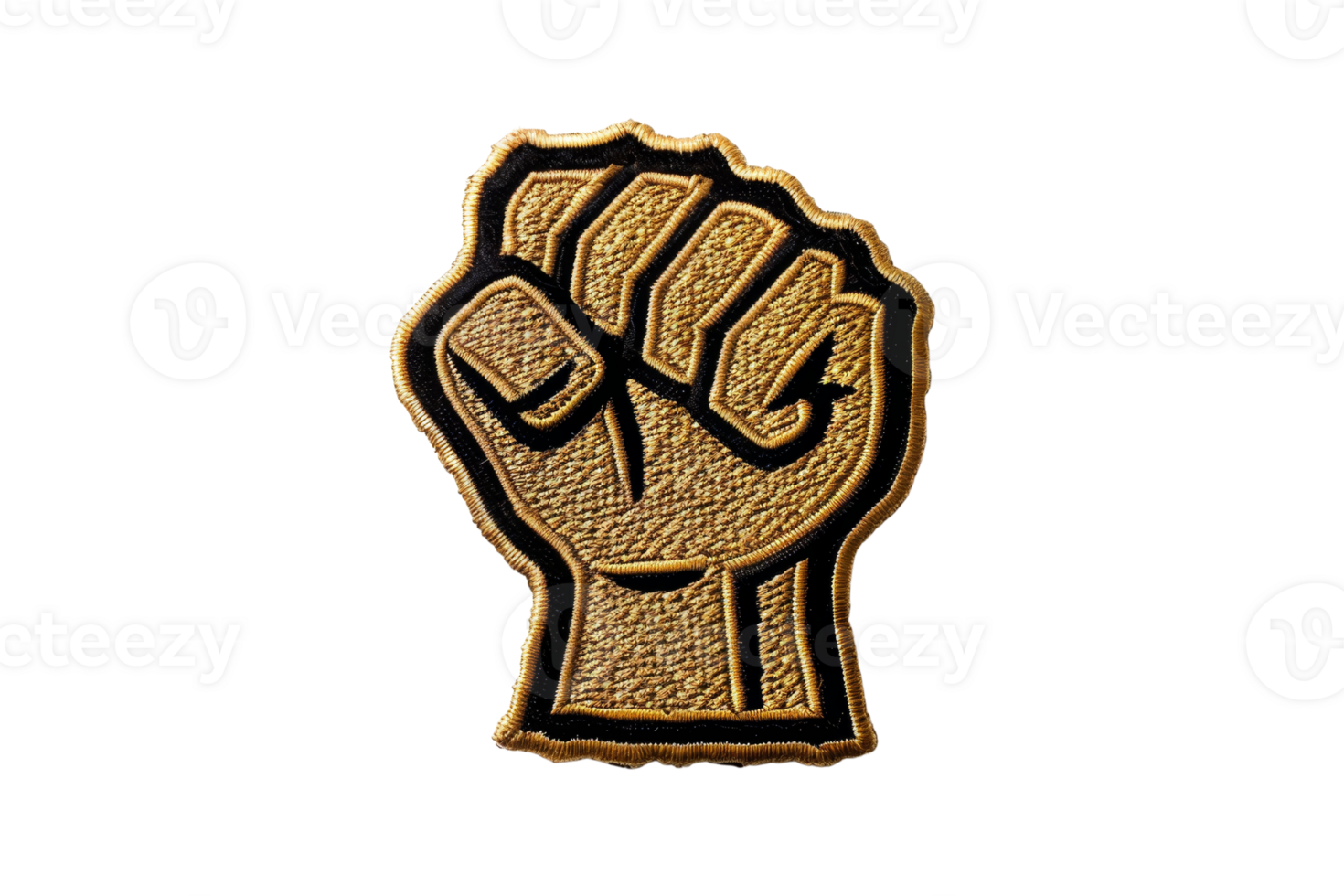 Golden raised fist emblem symbolizing strength and solidarity on a clean, transparent background. Perfect for designs representing empowerment. png