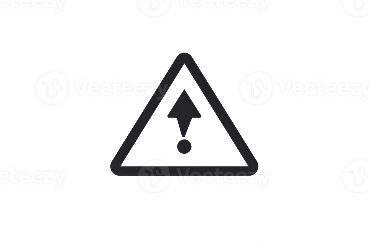 icon of a caution sign with an upward arrow and exclamation point. Black warning symbol on a transparent background. png